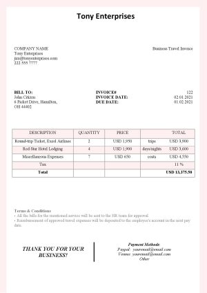USA Editable Templates 8 USA Tony Enterprises invoice template in Word and PDF format, fully editable