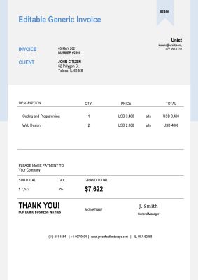 USA Unist invoice template in Word and PDF format, fully editable