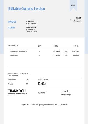 USA Editable Templates 2 USA Unist invoice template in Word and PDF format, fully editable