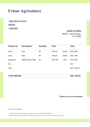 USA Editable Templates 13 USA Urban Agriculture invoice template in Word and PDF format, fully editable
