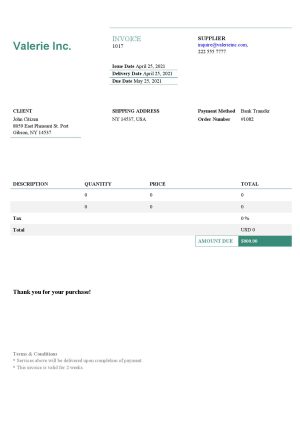 USA Editable Templates 4 USA Valerie Inc. invoice template in Word and PDF format, fully editable USA Valerie Inc. invoice template in Word and PDF format, fully editable