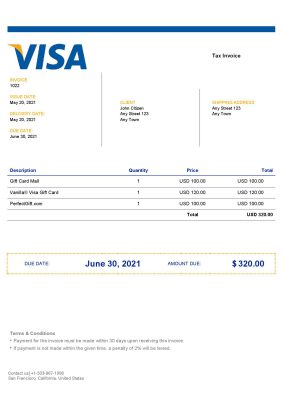 USA Visa invoice template in Word and PDF format, fully editable