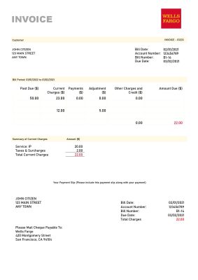 USA Wells Fargo invoice template in Word and PDF format, fully editable