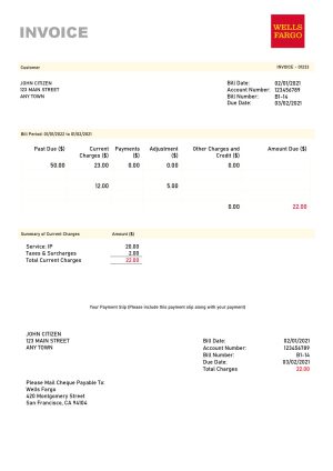 USA Wells Fargo invoice template in Word and PDF format, fully editable