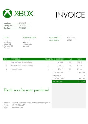 USA Xbox invoice template in Word and PDF format, fully editable