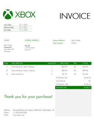 USA Xbox invoice template in Word and PDF format, fully editable