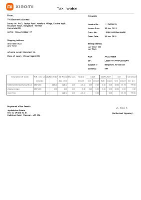 USA Xiaomi invoice template in Word and PDF (.doc and .pdf) format