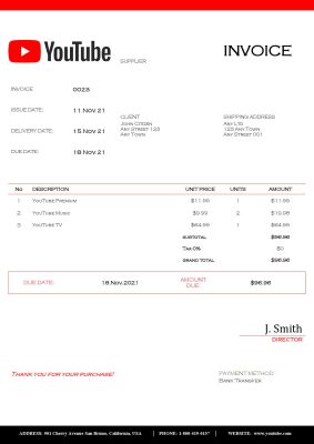 USA Youtube invoice template in Word and PDF format, fully editable