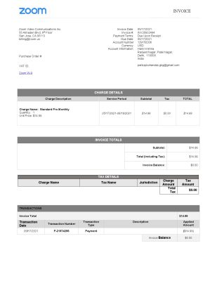 USA Zoom invoice template in Word and PDF (.doc and .pdf) format