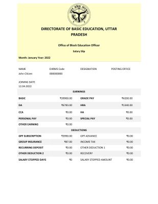 India Directorate of Basic Education Uttar Pradesh educational company pay stub Word and PDF template
