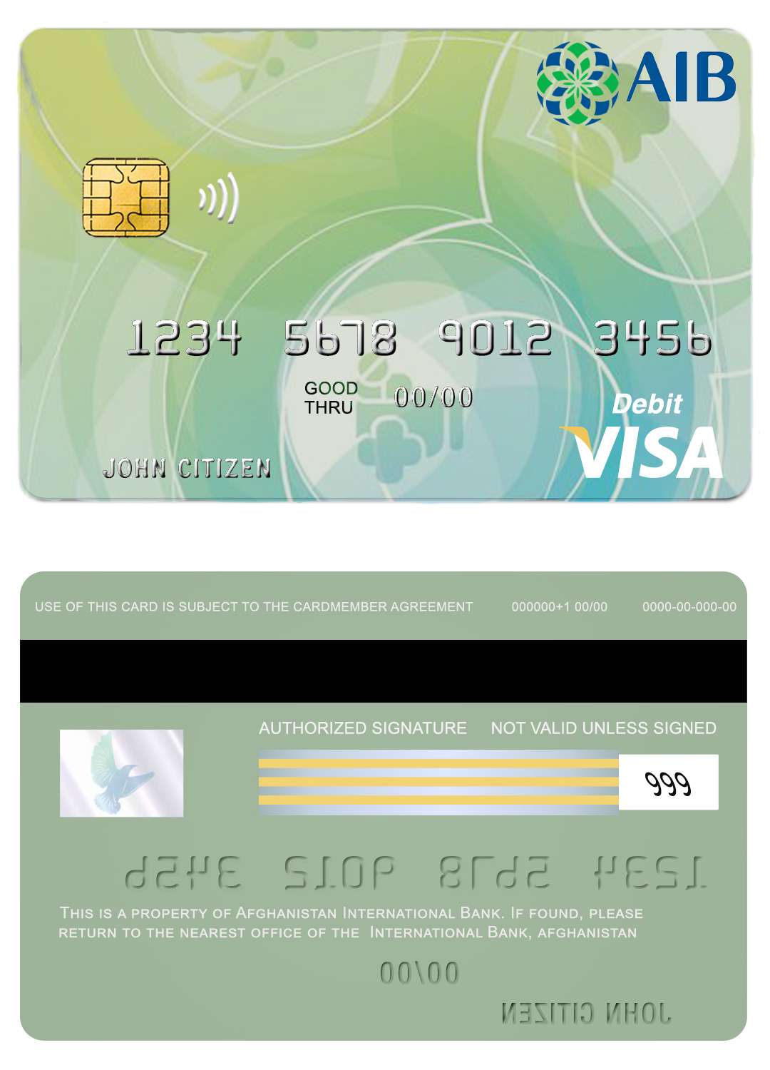 Editable Afghanistan International Bank debit visa card Templates in PSD Format