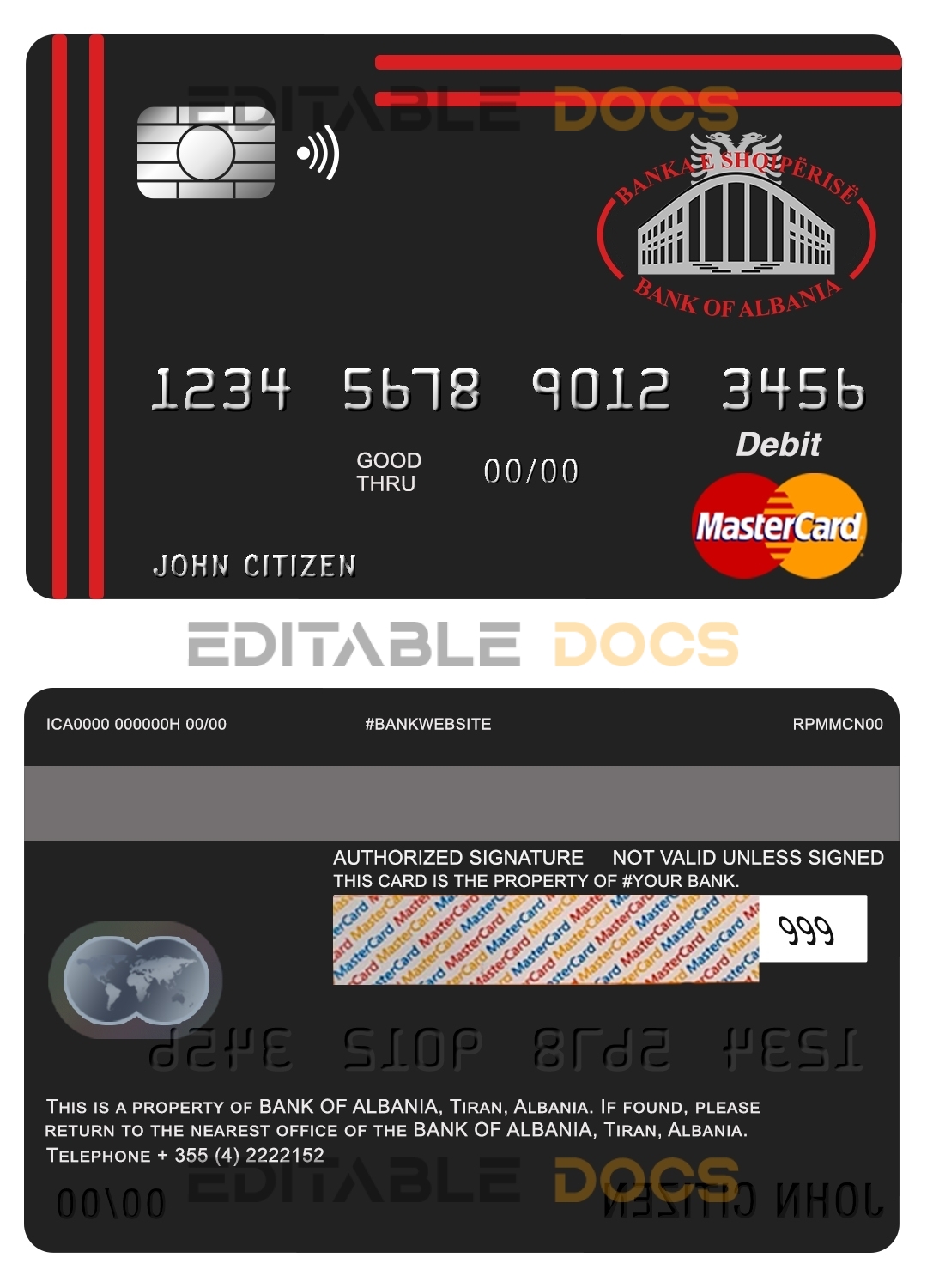 Editable Albania Bank of Albania bank mastercard debit card Templates in PSD Format