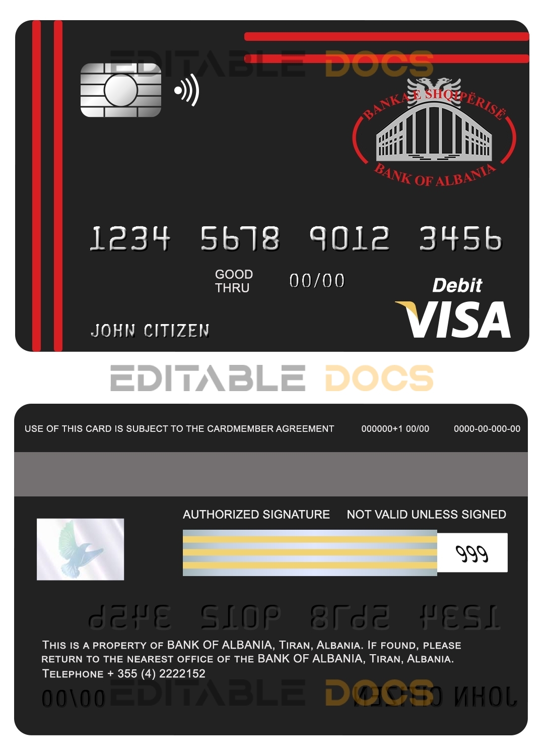Fillable Albania Bank of Albania bank visa card debit card Templates | Layer-Based PSD