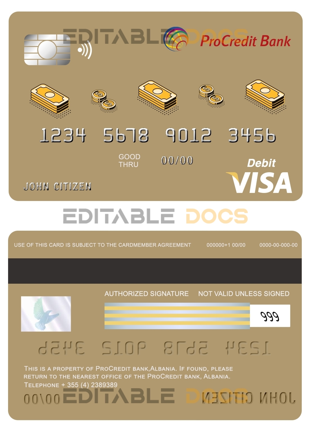 Fillable Albania ProCredit bank visa card debit card Templates | Layer-Based PSD
