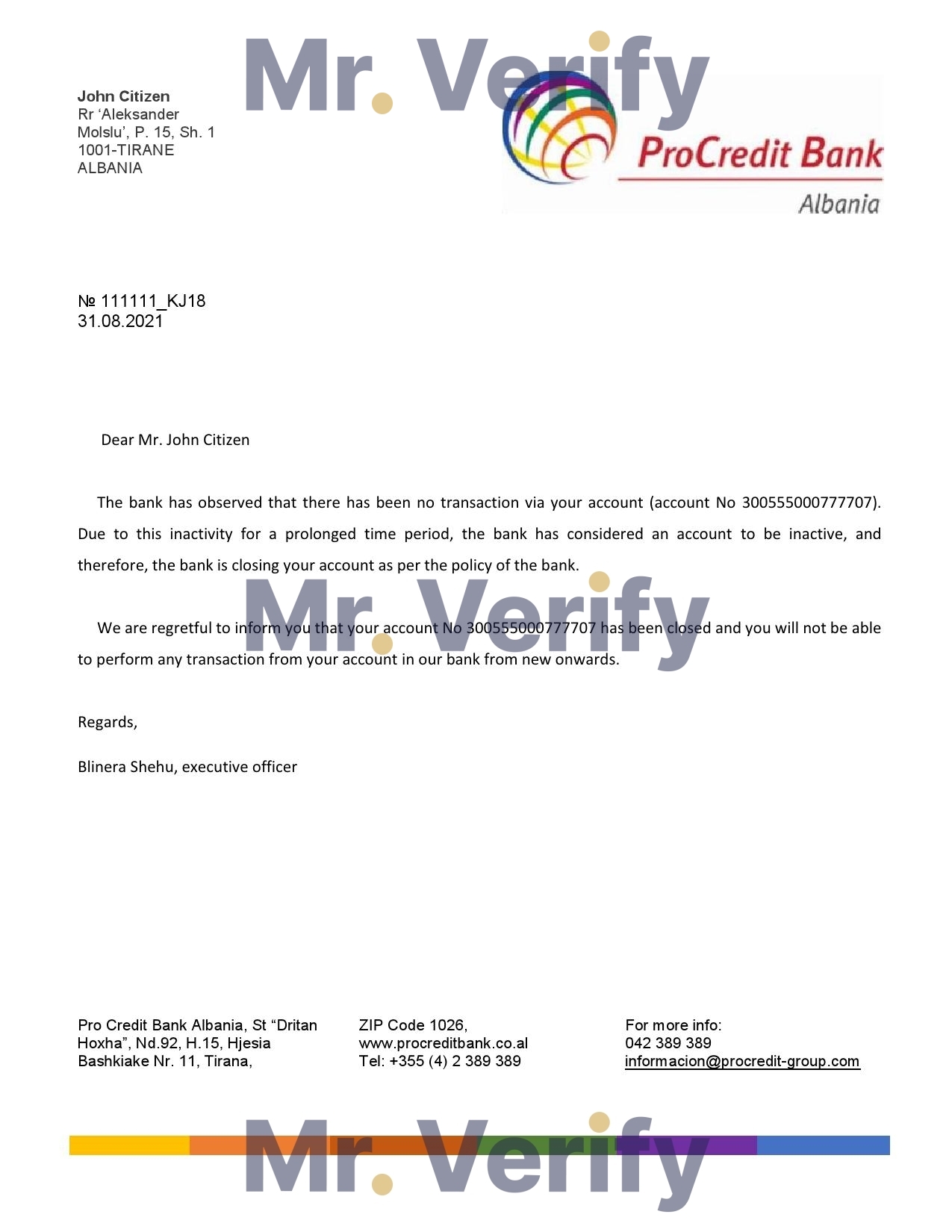 Download Albania ProCredit Bank Reference Letter Templates | Editable Word