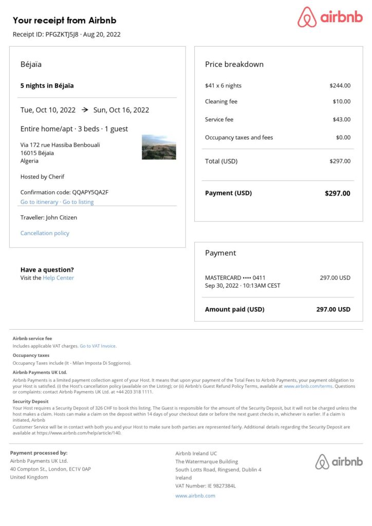 Editable Algeria Hotel Booking Form Template | Fillable PDF