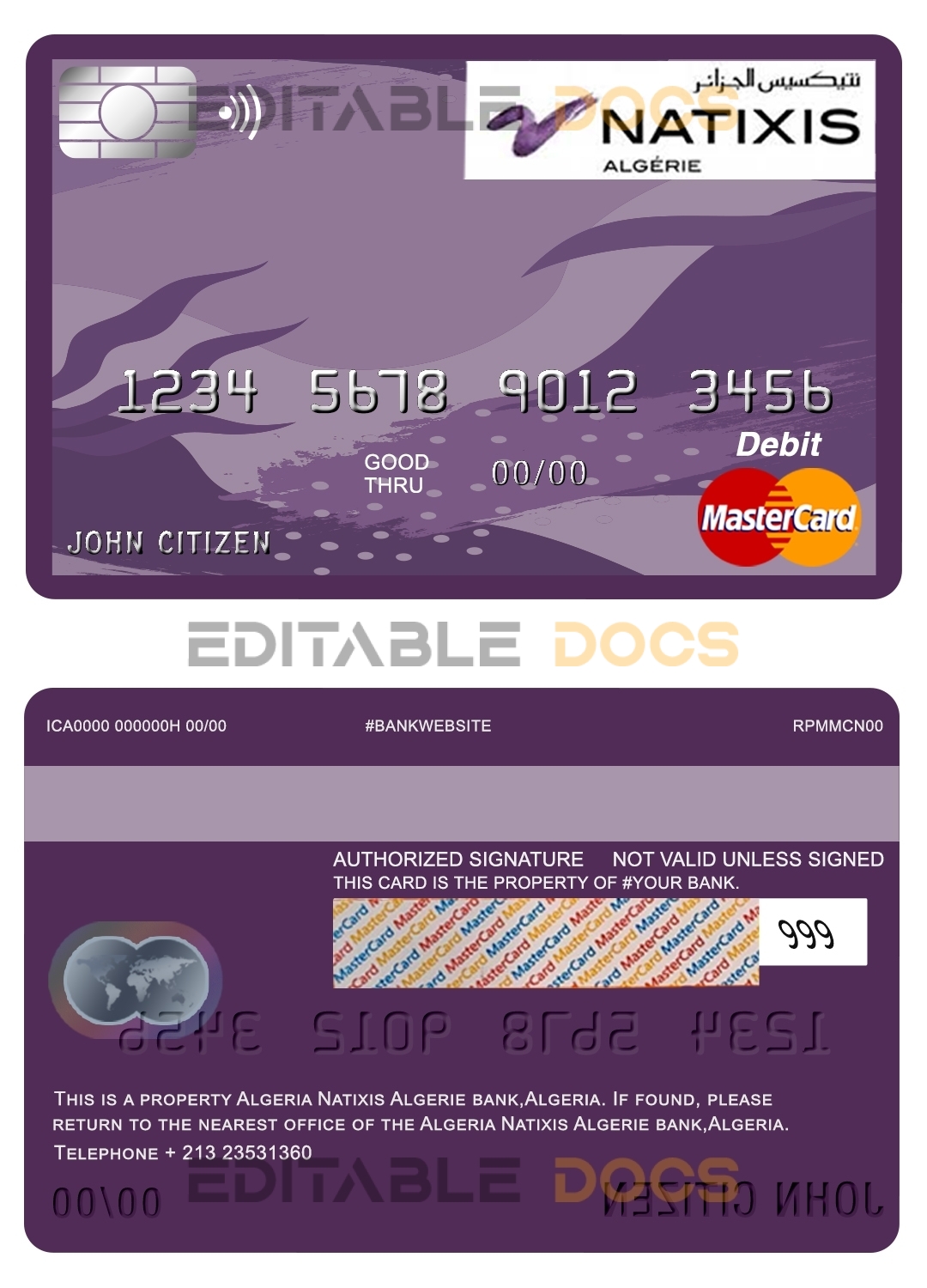 Editable Algeria Natixis Algerie bank mastercard debit card Templates in PSD Format