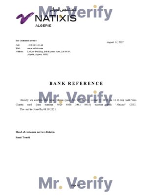 Download Algeria Natixis Algerie Bank Reference Letter Templates | Editable Word
