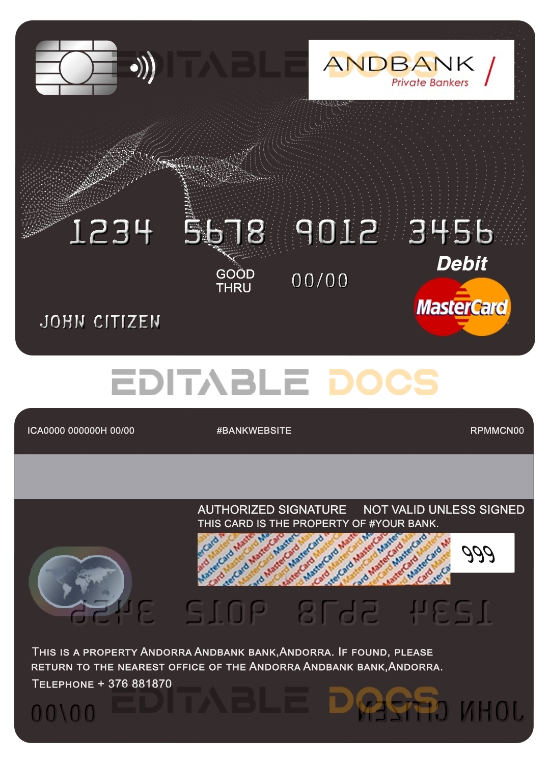 Editable Andorra Andbank mastercard debit card Templates in PSD Format