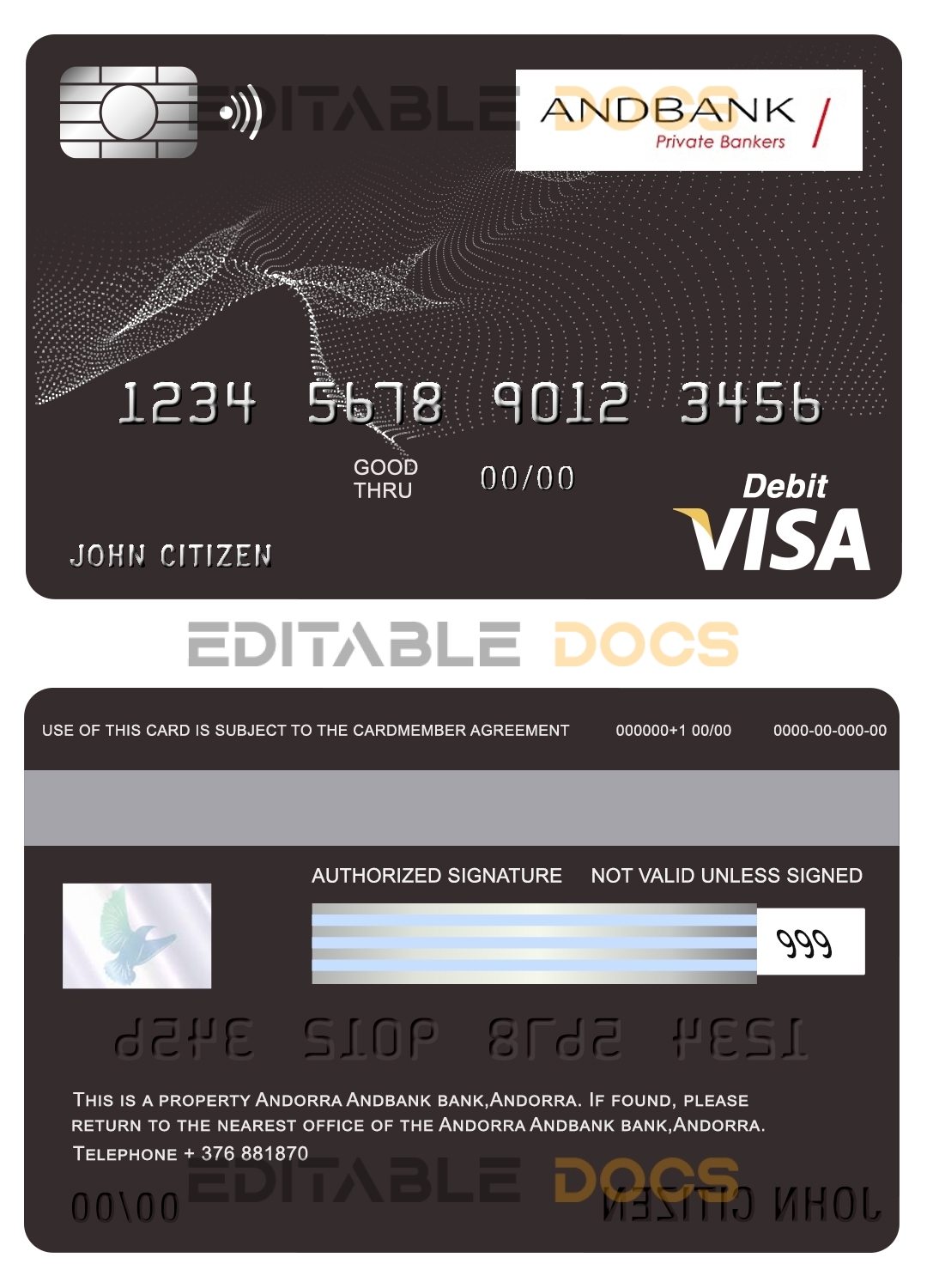 Fillable Andorra Andbank visa card debit card Templates | Layer-Based PSD