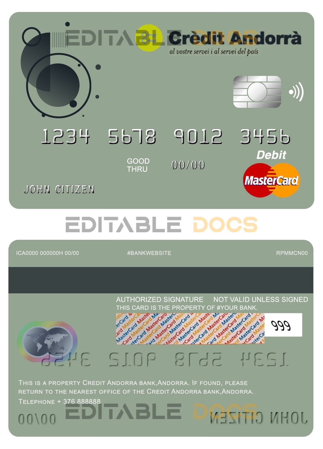 Editable Andorra Credit Andorra bank mastercard debit card Templates in PSD Format