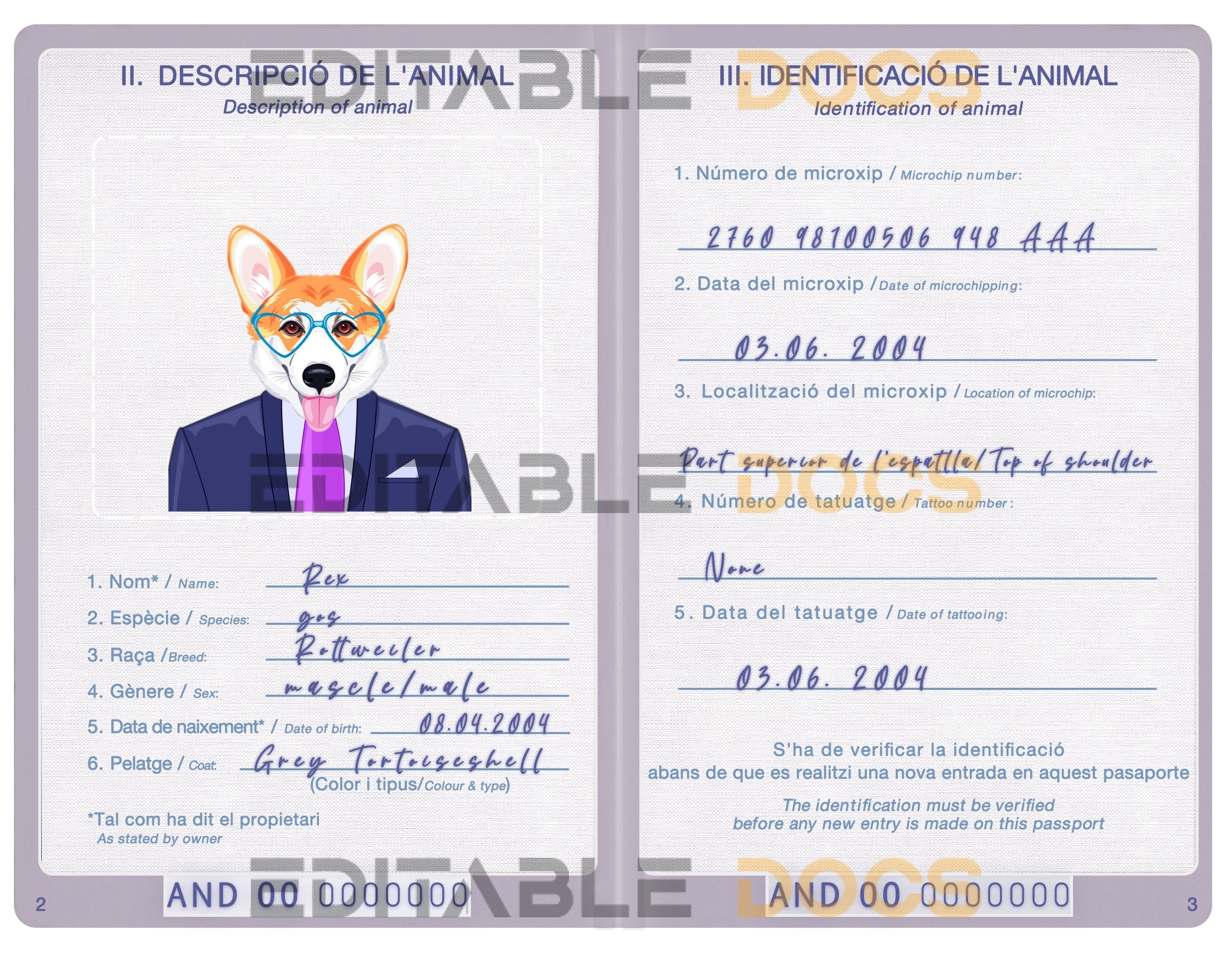 Andorra dog Fake PSD Passport | Instant Download