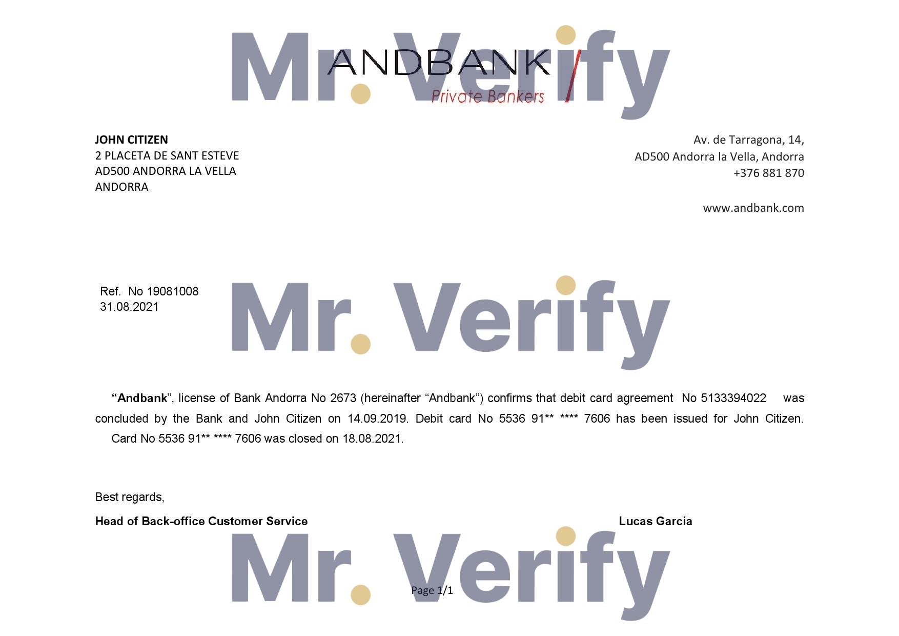 Download Andorra Andbank Bank Reference Letter Templates | Editable Word