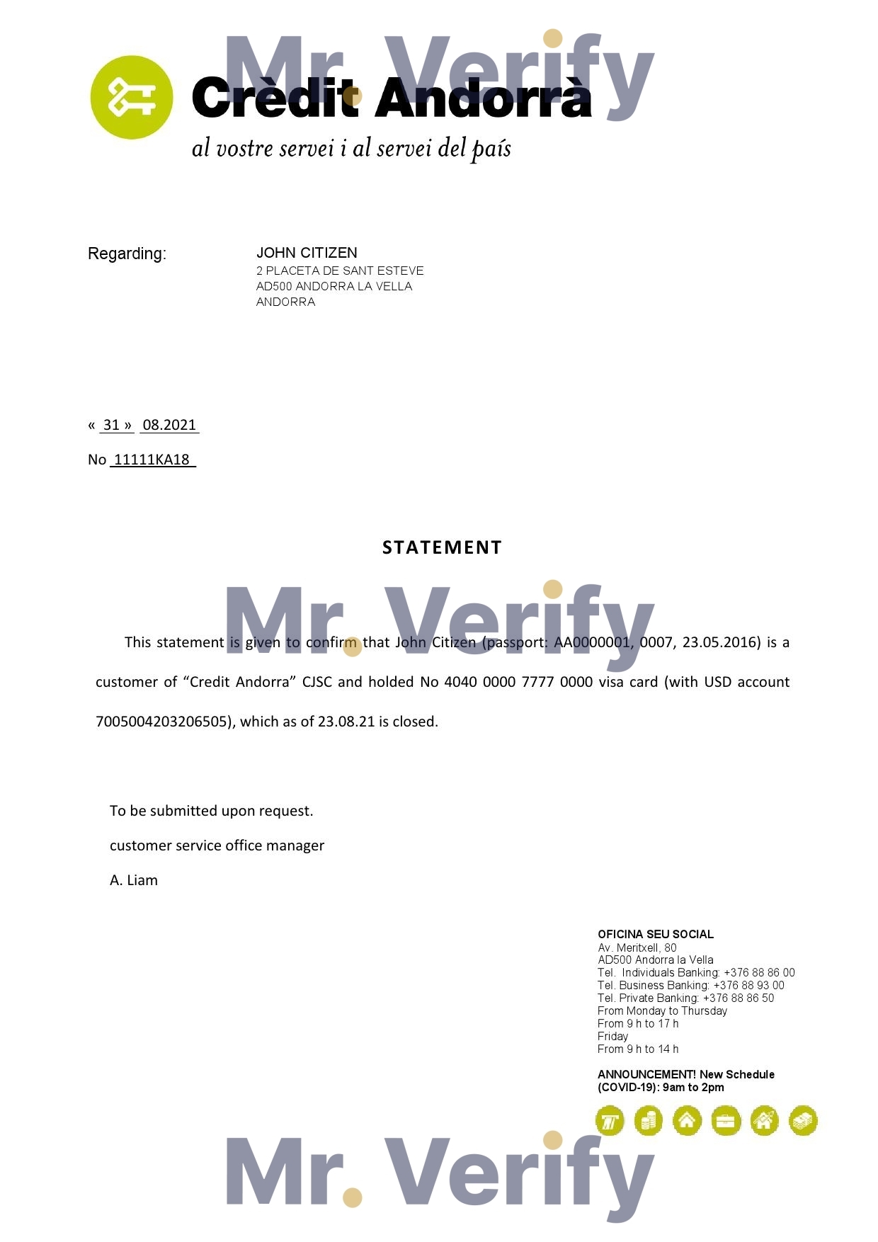 Download Andorra Credit Andorra Bank Reference Letter Templates | Editable Word