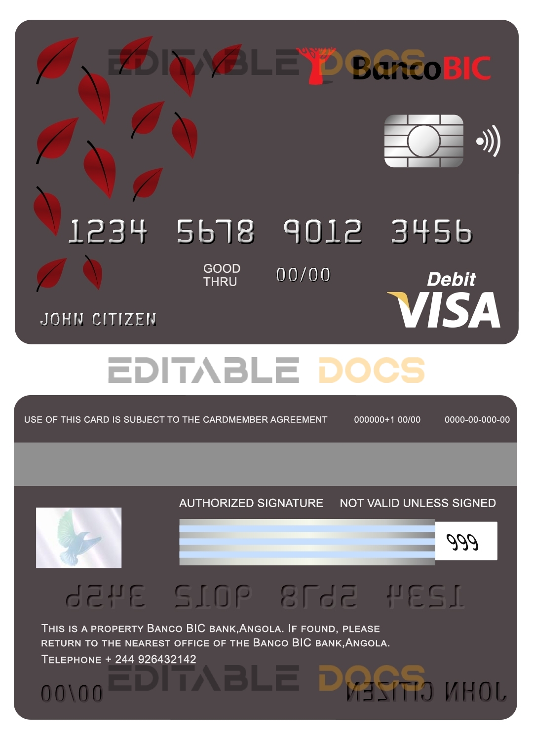 Fillable Angola Banco BIC bank visa card debit card Templates | Layer-Based PSD