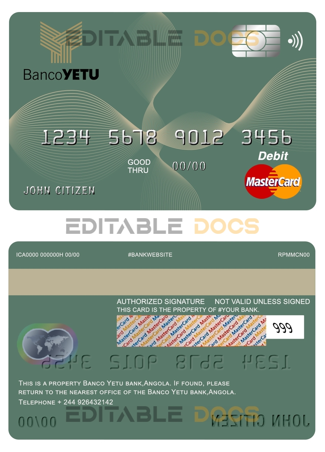 Editable Angola Banco Yetu bank mastercard debit card Templates in PSD Format