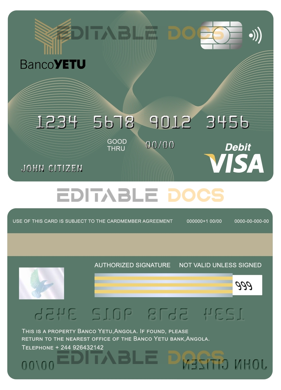 Fillable Angola Banco Yetu bank visa card debit card Templates | Layer-Based PSD