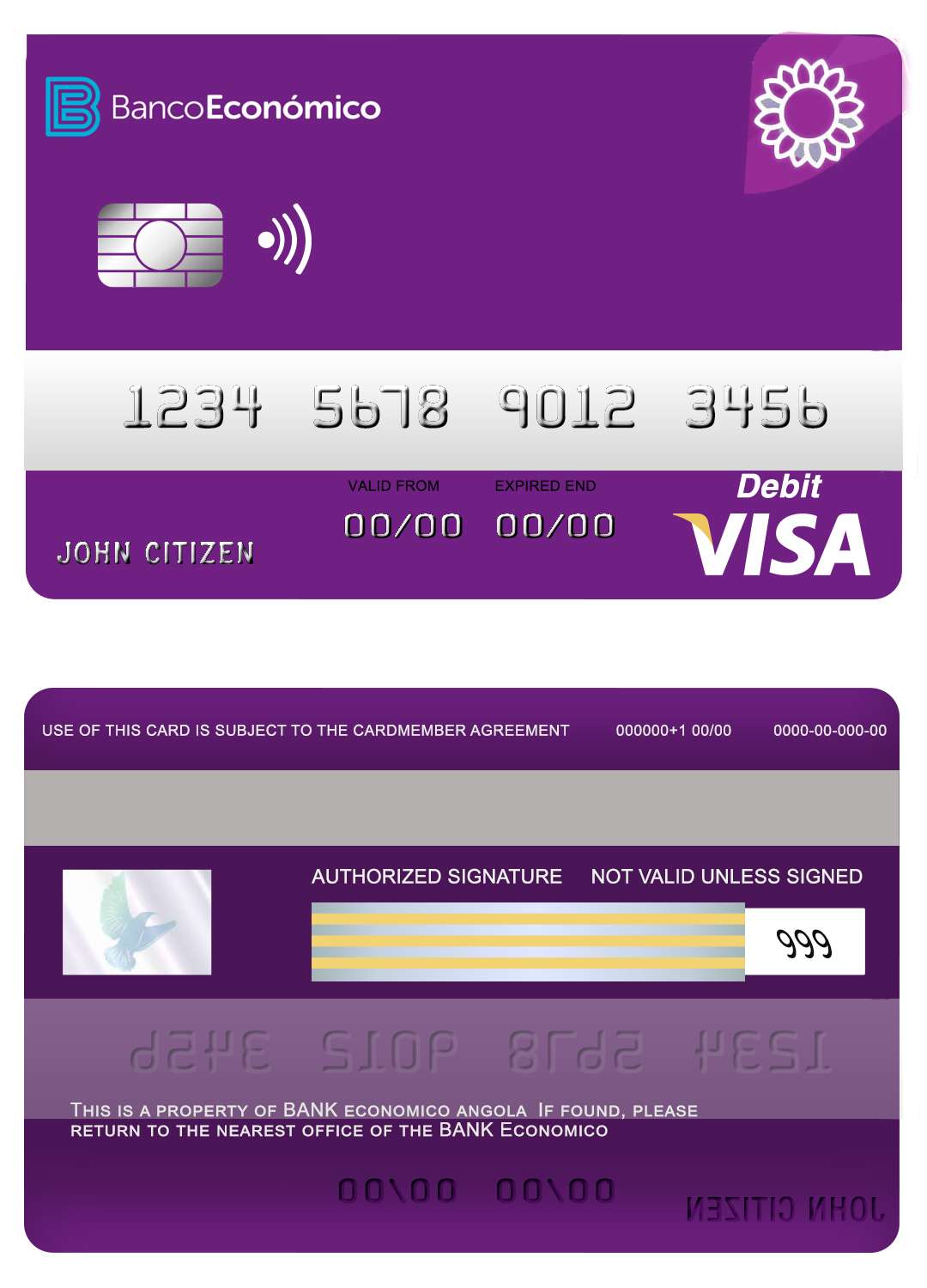 Fillable Angola Bank Economio visa debit card Templates | Layer-Based PSD