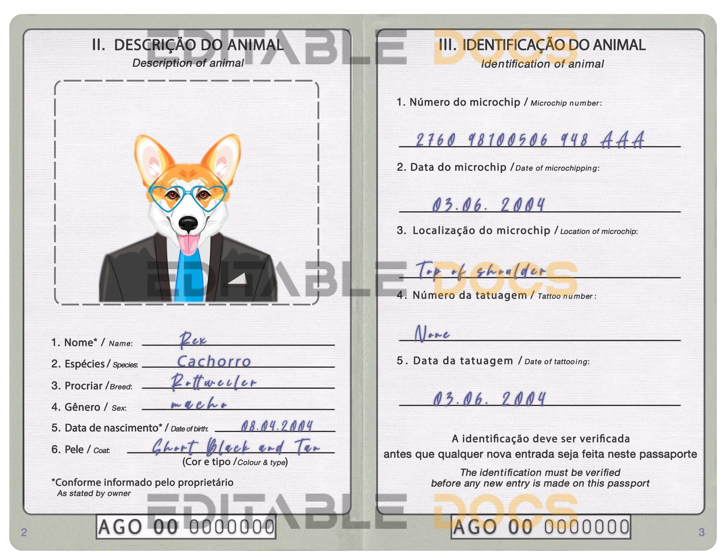 Angola dog Fake PSD Passport | Instant Download