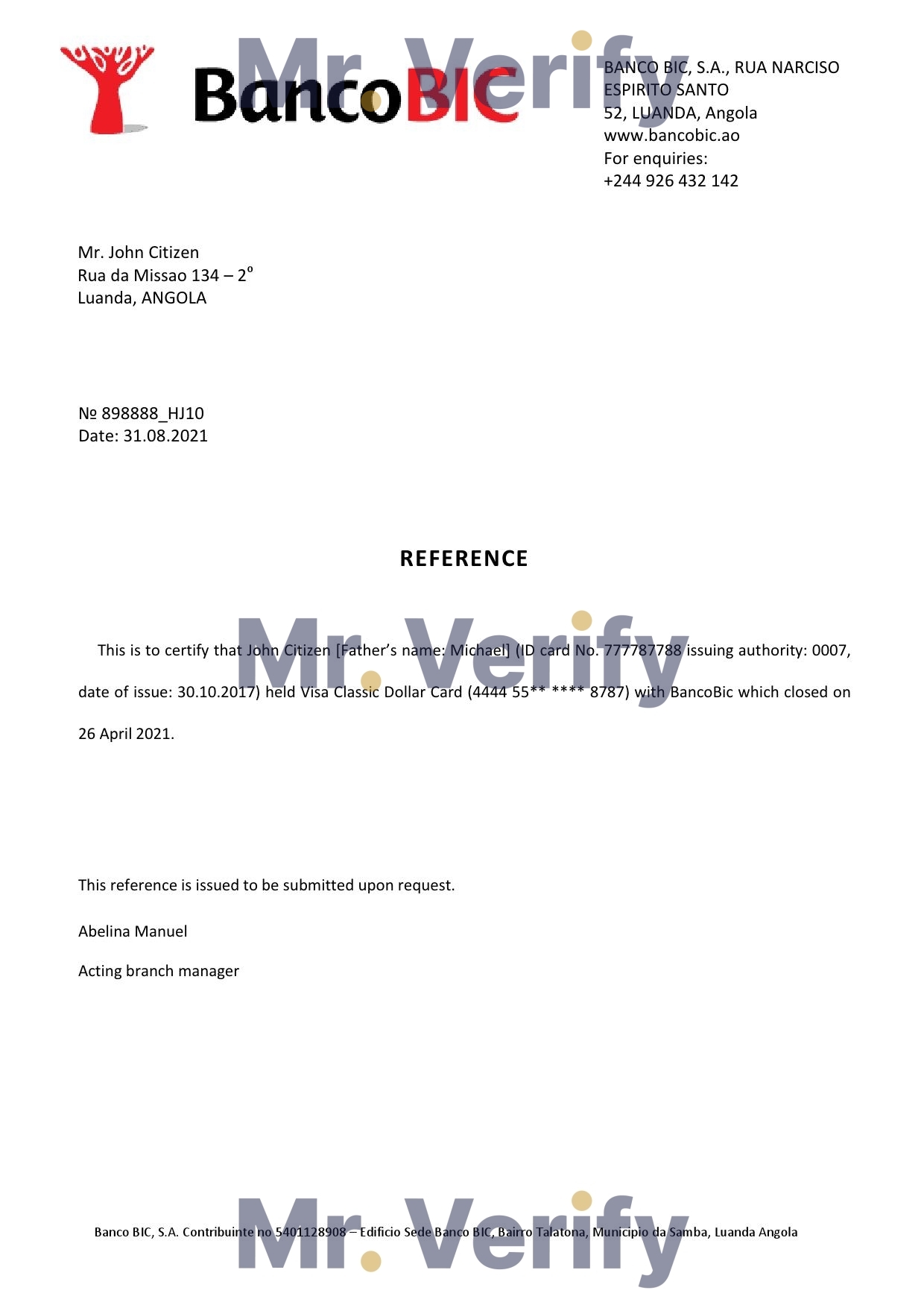 Download Angola Banco BIC Bank Reference Letter Templates | Editable Word