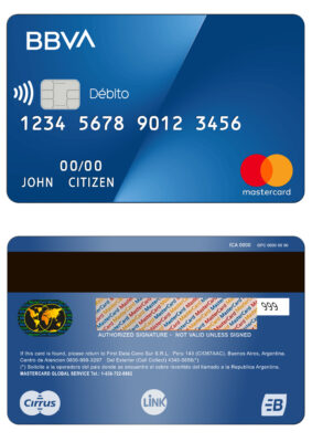 Editable Argentina BBVA bank MasterCard debit card Templates