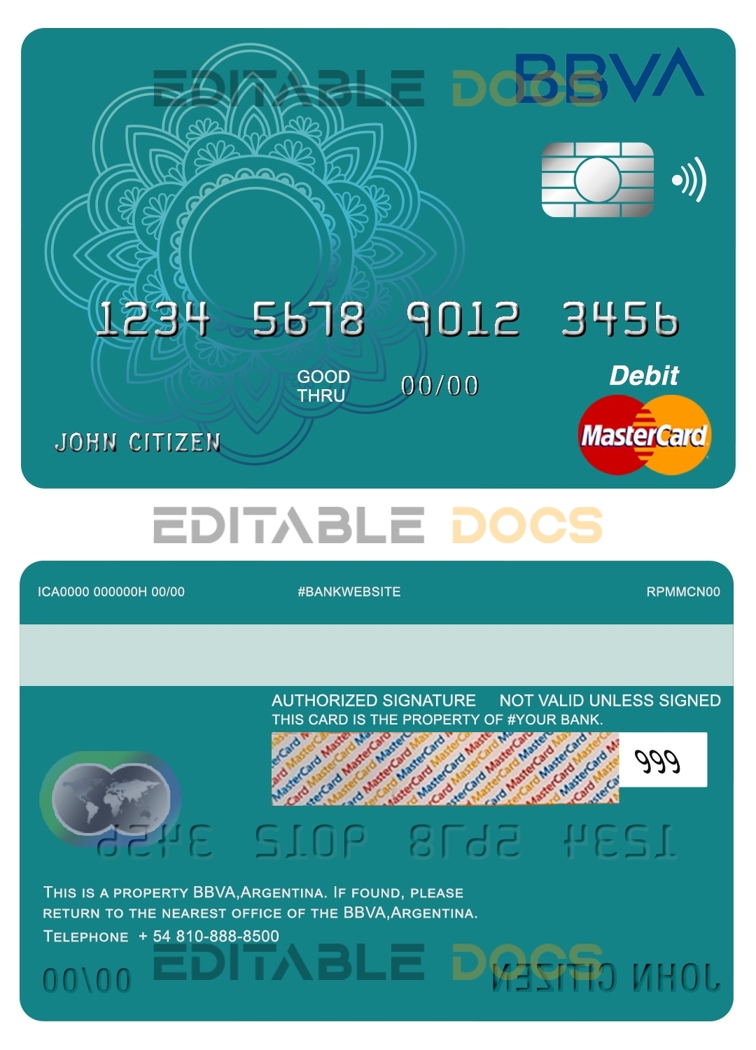 Fillable Argentina BBVA bank mastercard debit Templates | Layer-Based PSD