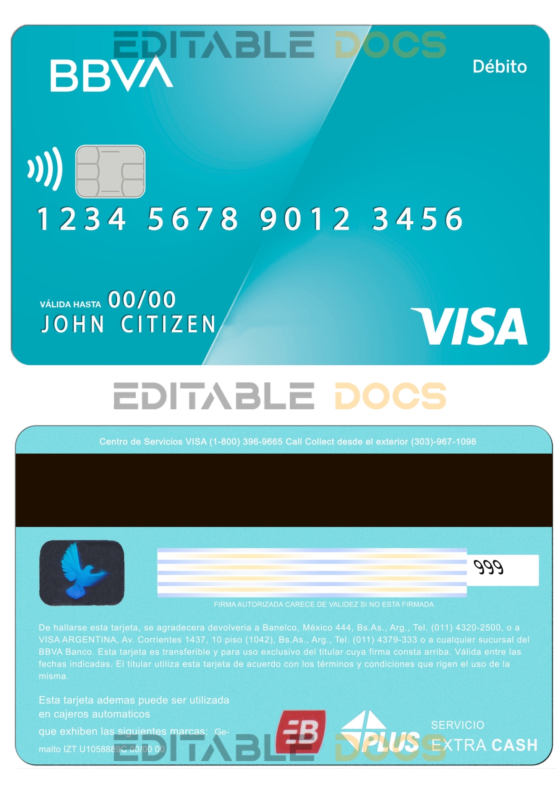 Fillable Argentina BBVA bank visa debit card Templates | Layer-Based PSD