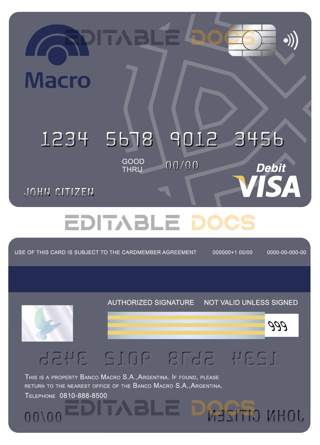 Editable Argentina Banco Macro S.A. bank visa cardTemplates in PSD Format