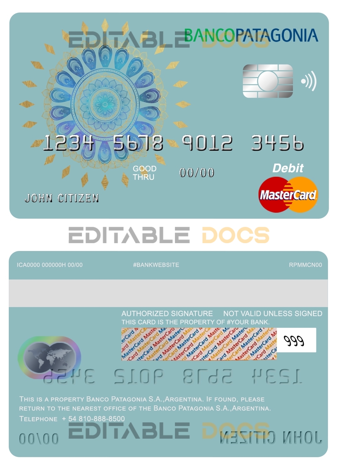 Fillable Argentina Banco Patagonia bank mastercard debit card Templates | Layer-Based PSD