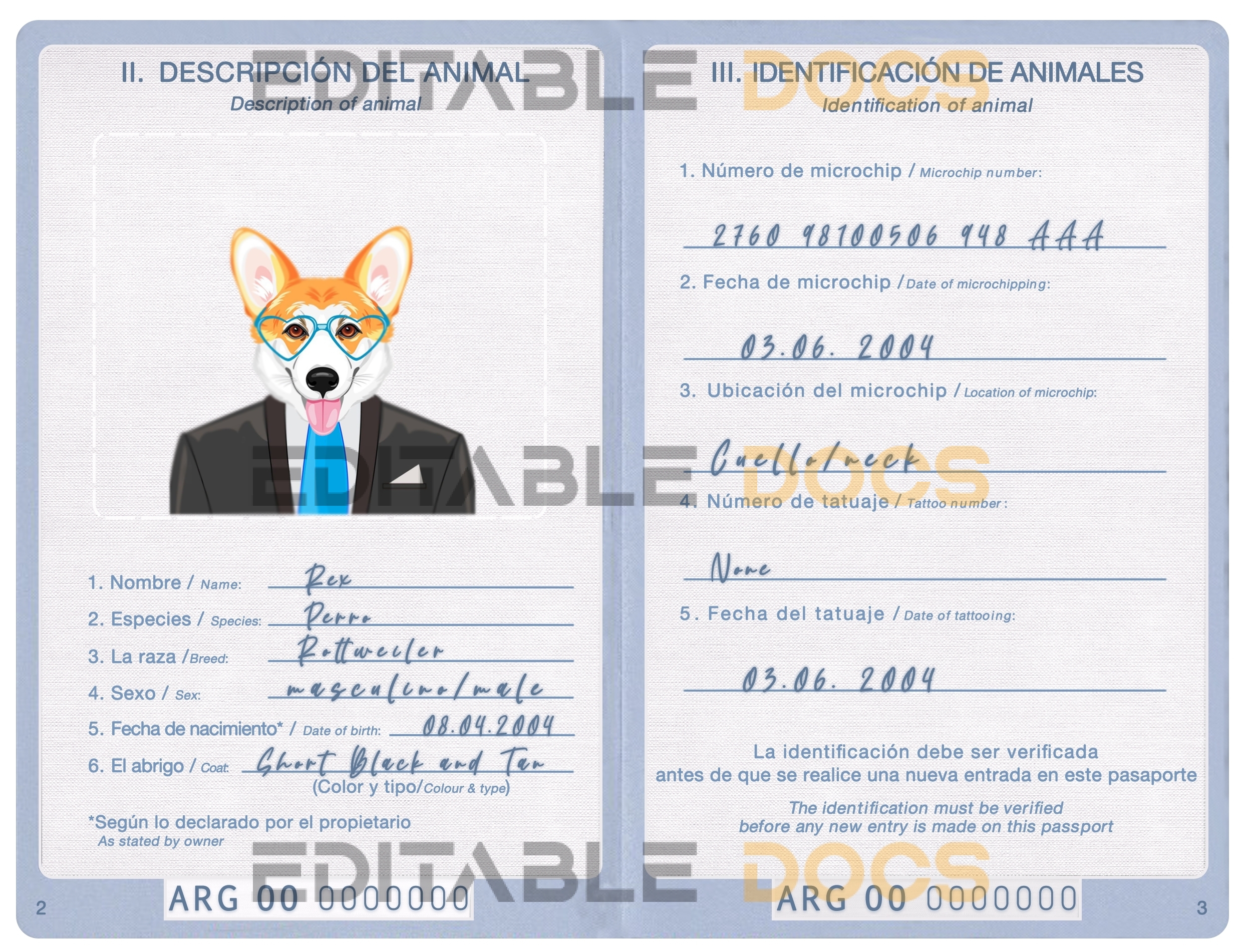 Argentina dog Fake PSD Passport | Instant Download