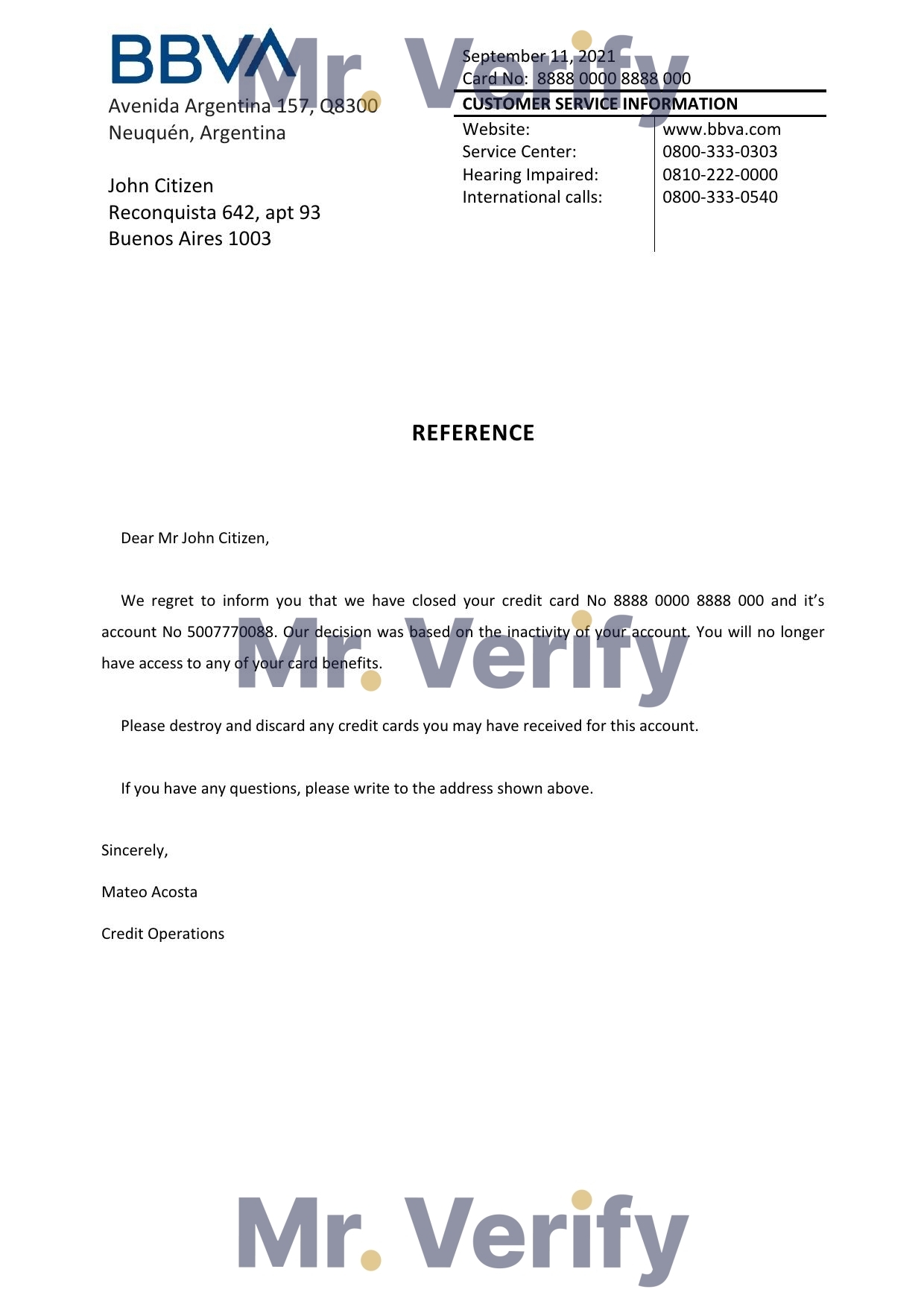 Download Argentina BBVA Bank Reference Letter Templates | Editable Word