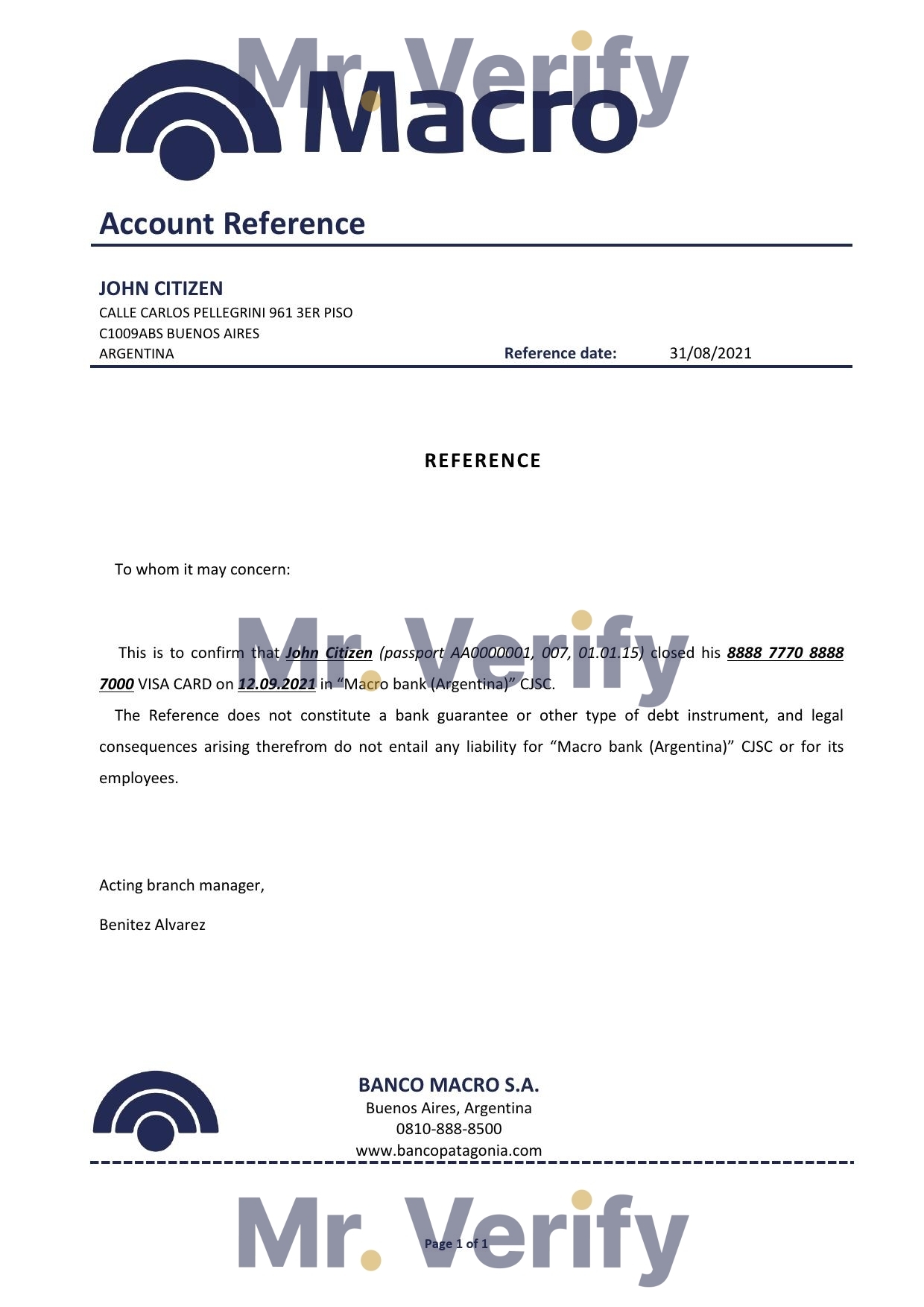 Download Argentina Banco Macro Bank Reference Letter Templates | Editable Word