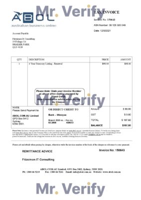 High-Quality Australia ABOL marketing consultancy company Invoice Template PDF | Fully Editable