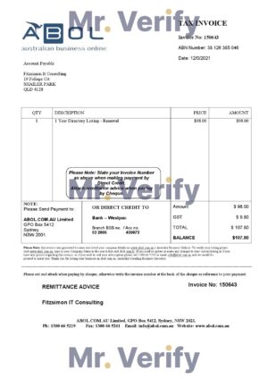 Australia Editable Template 1 High-Quality Australia ABOL marketing consultancy company Invoice Template PDF | Fully Editable