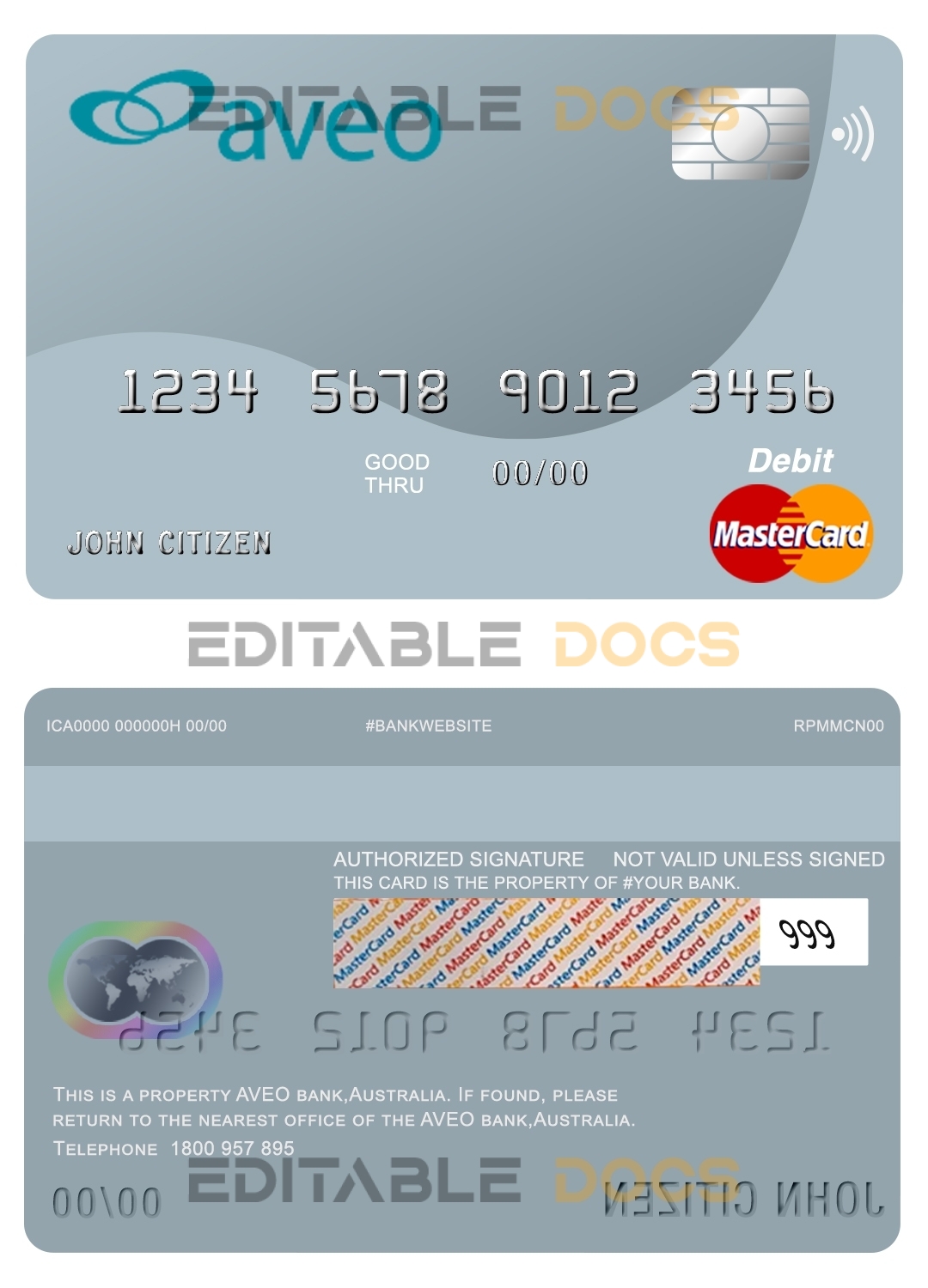 Fillable Australia Aveo bank mastercard debit card Templates | Layer-Based PSD
