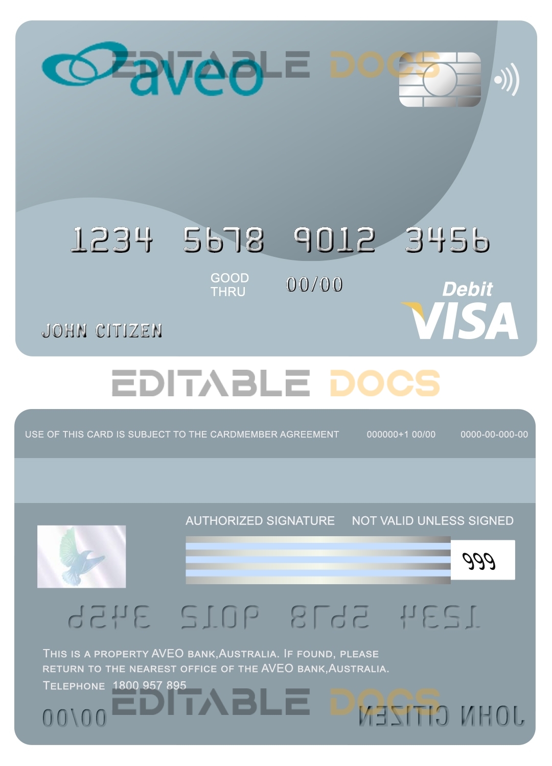 Editable Australia Aveo bank visa card debit card Templates in PSD Format