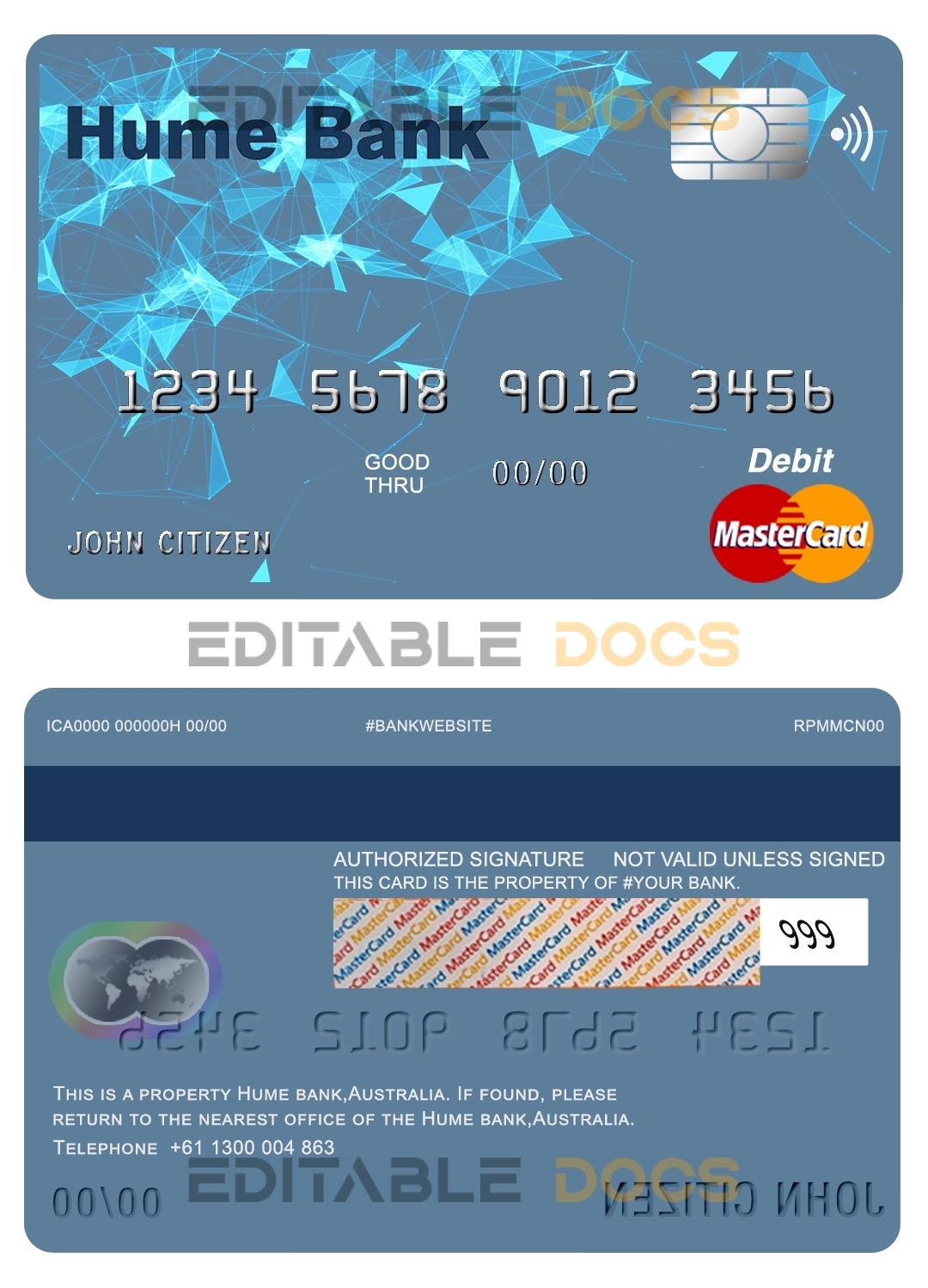 Fillable Australia Humebank bank mastercard debit card Templates | Layer-Based PSD