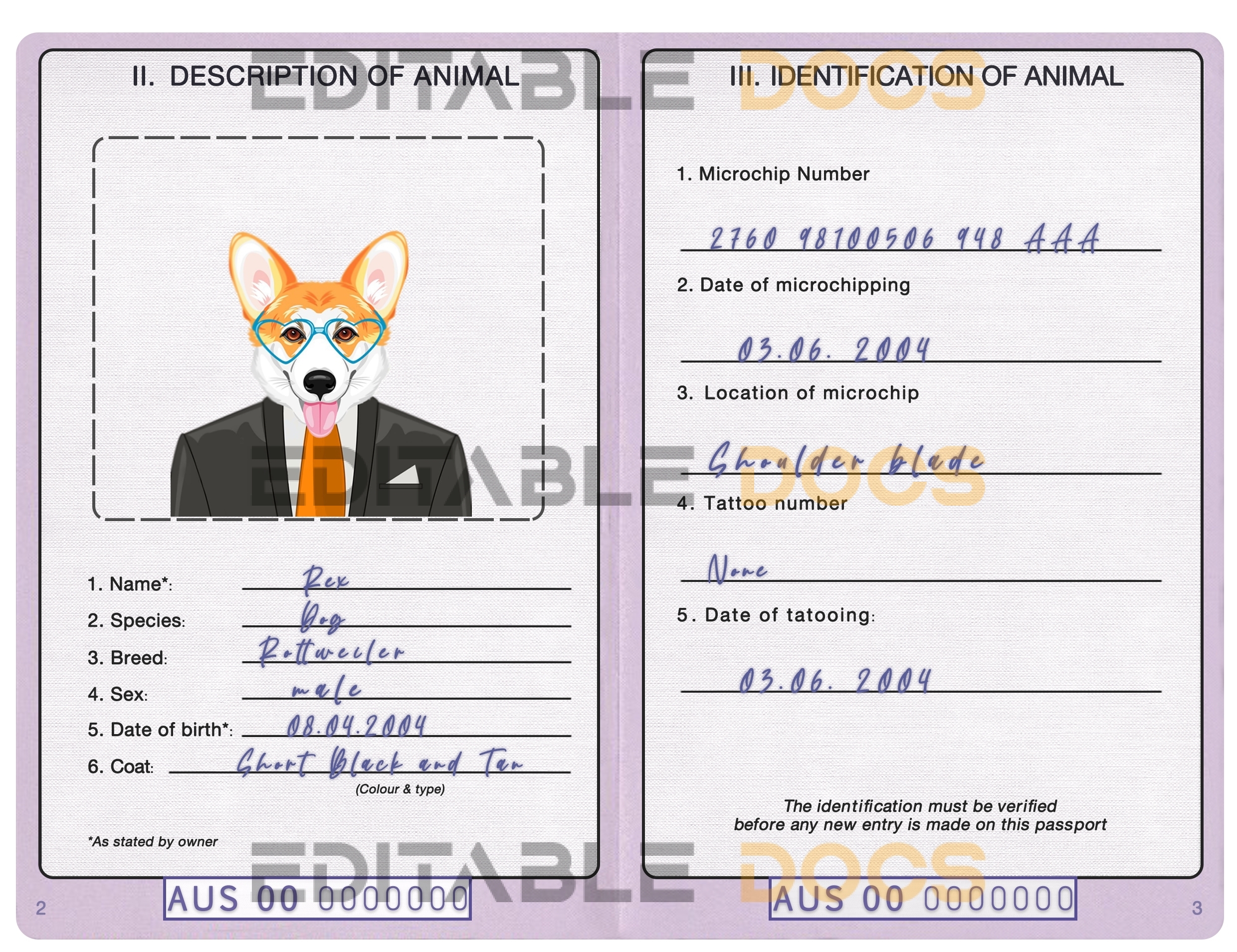 Australia dog Fake PSD Passport | Instant Download