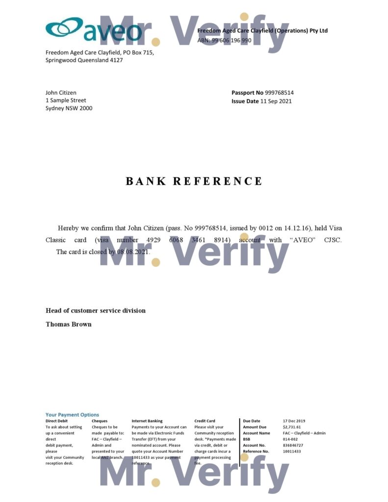 Download Australia Aveo Bank Reference Letter Templates | Editable Word