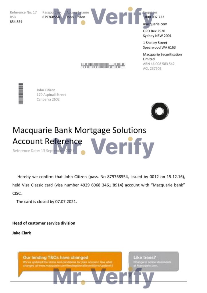 Download Australia Macquarie Bank Reference Letter Templates | Editable Word